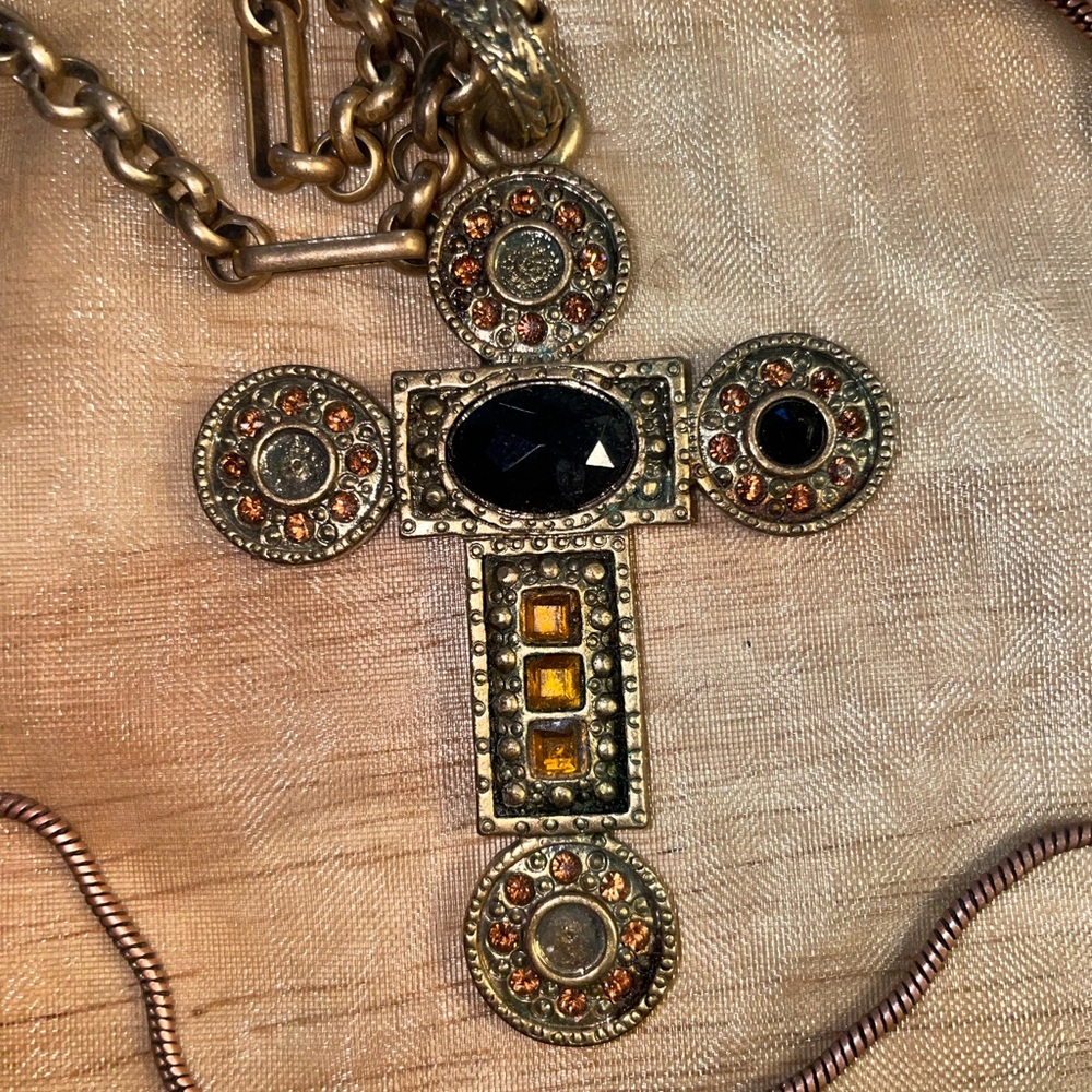 CHICO’S crystal cross multi strand necklace